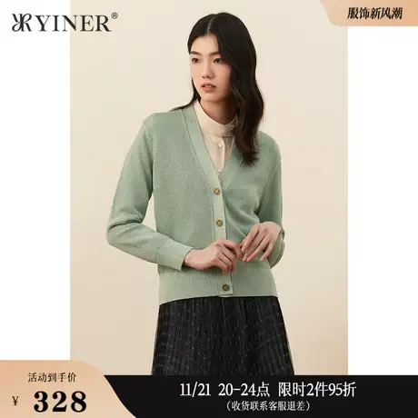 YINER音儿女装秋季休闲V领单排扣毛针织衫上衣商品大图