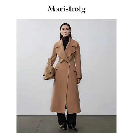 【商场同款】玛丝菲尔年冬季新款卡其色双排扣收腰毛呢外套商品大图