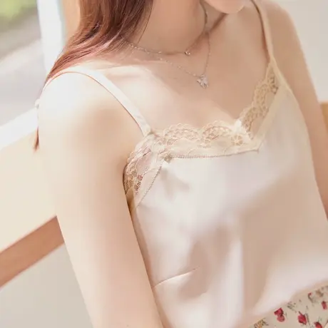 桔熊夏季浪漫蕾丝拼接吊带雪纺打底背心无袖上衣女神大码AB17123图片
