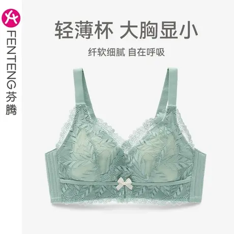 芬腾文胸女性感蕾丝薄款大胸显小聚拢上托乳胶无钢圈胸罩女士内衣商品大图