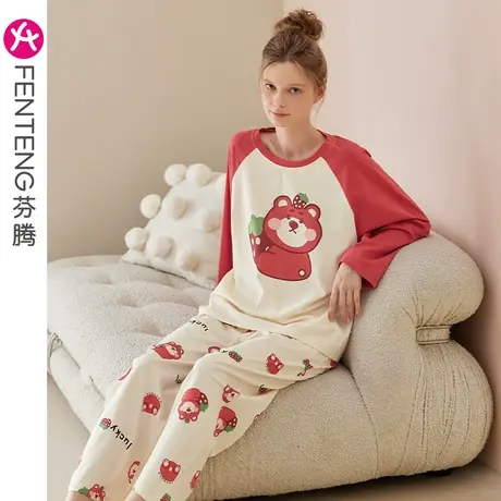 芬腾纯棉睡衣女春秋季长袖可爱卡通韩版少女可外穿全棉家居服套装商品大图