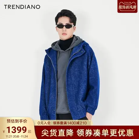 TRENDIANO官方男装2023春季新款雪花针织毛呢外套男图片