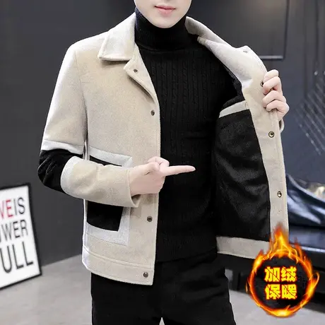 外套男士冬季加绒加厚夹克韩版潮流保暖仿水貂绒短款大衣休闲上衣商品大图
