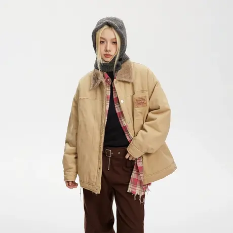 复古慵懒风棉服女毛毛冬季夹棉外套2023新款美式潮牌宽松保暖棉衣商品大图