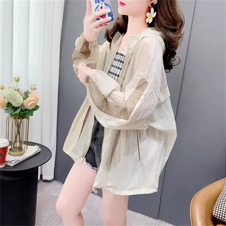 时尚防晒衣薄款夏季2023年新款拼色百搭宽松轻薄透气连帽外套上衣商品大图