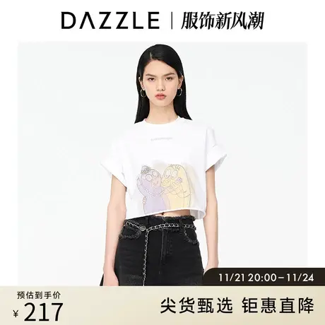DAZZLE地素 奥莱春季巴巴爸爸联名系列3D印花短袖t恤女商品大图