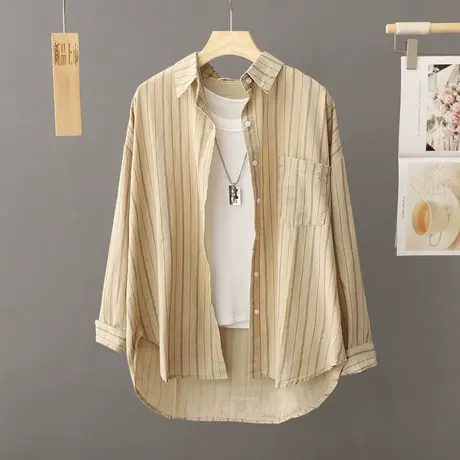 2024年秋季新款休闲衬衫外套女宽松中长款长袖上衣开衫衬衣打底衫商品大图