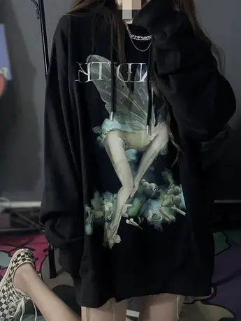 美式复古港风卫衣女2021宽松韩版ins设计感小众春秋薄款连帽外套商品大图