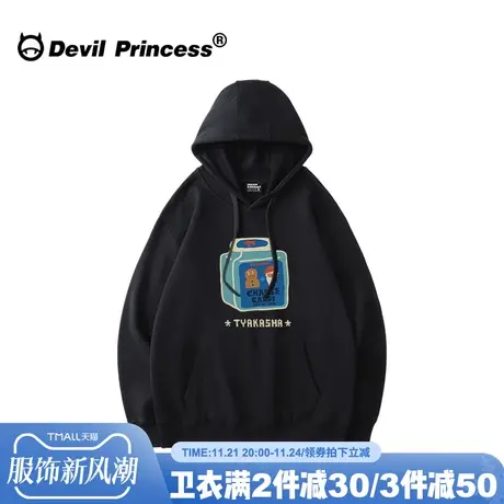 ulzzang小众古着感黑色连帽卫衣女大版宽松无性别穿搭套头上衣潮商品大图