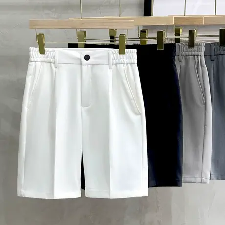 轻奢夏季冰爽短裤丝滑透气西裤男士商务休闲中裤五分裤潮流黑白色商品大图