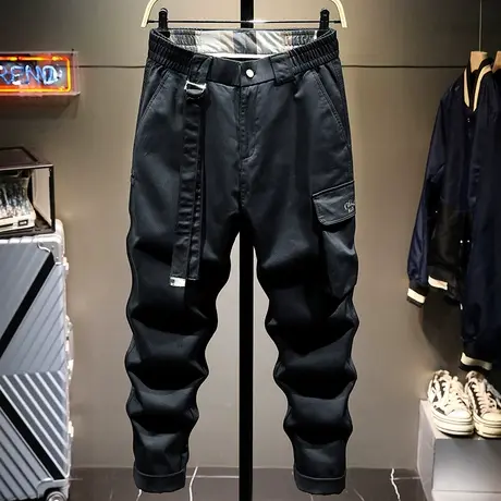 春秋款潮牌休闲裤男直筒宽松百搭工装裤男运动长裤子男松紧腰男裤商品大图