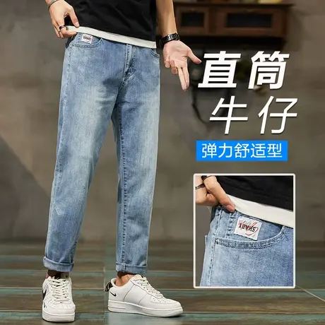 九分日系港风弹力休闲牛仔裤男士直筒宽松夏季薄款夏天夏装男裤子商品大图