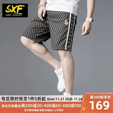 SXF圣希梵男士短裤 2023新款潮牌老花织带沙滩裤刺绣五分裤裤子男商品大图