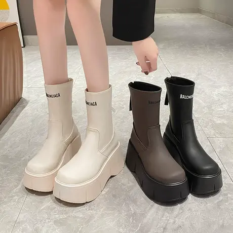 马丁靴女2023新款秋季小个子瘦瘦靴百搭超火靴子通勤厚底增高女鞋商品大图