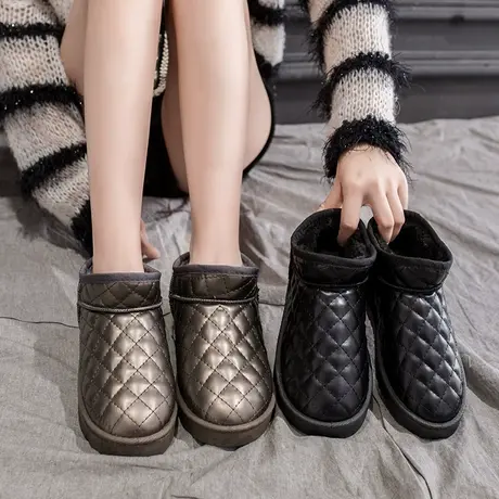 冬季棉鞋女2024新款厚底雪地靴外穿保暖方格加绒棉靴防滑面包棉鞋图片