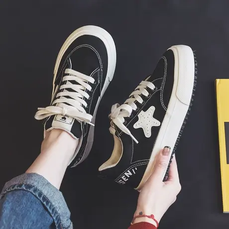 厚底帆布鞋女2023春秋季新款chic鞋子百搭设计感原创小众休闲板鞋图片