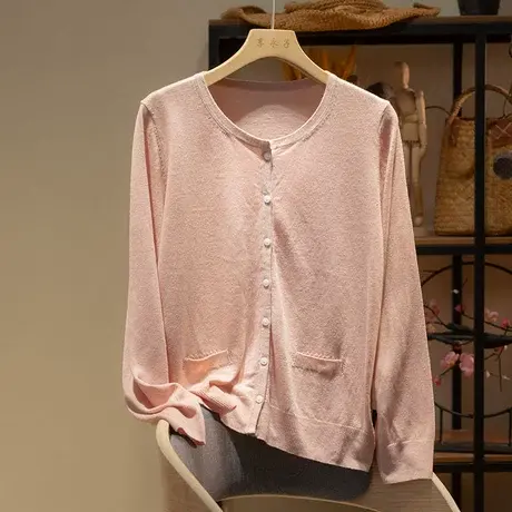 享永子天丝亚麻针织衫女文艺复古宽松显瘦丝麻上衣女2023秋季新款图片