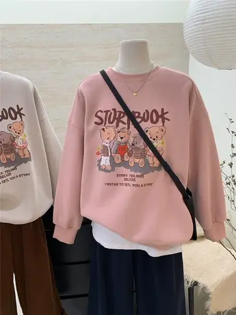 卫衣女2024新款爆款加绒加厚宽松显瘦减龄卡通印花宽松圆领上衣图片