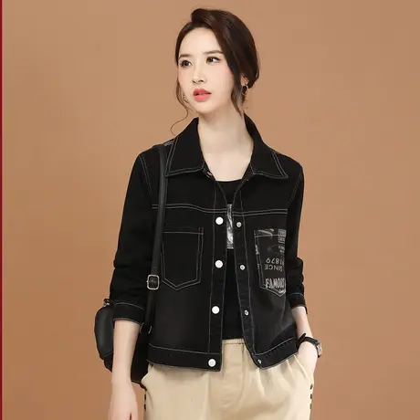 韩潮袭人字母印花休闲牛仔短外套女夹克上衣设计感商品大图