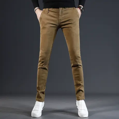 卡其色休闲牛仔裤男秋冬款修身小脚2023新款高端弹力百搭男士裤子商品大图