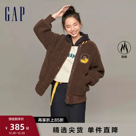 Gap女装冬季新款LOGO仿羊羔绒学院风保暖外套宽松廓形上衣890833图片