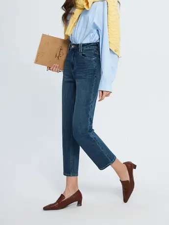 欧货四面弹牛仔直筒裤女2024春季新款显瘦百搭高腰裤小个子烟管裤商品大图