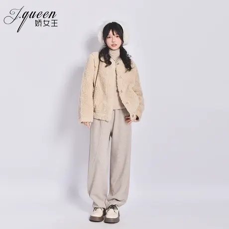 羊羔毛外套女冬季新款小个子保暖加厚毛茸茸仿皮毛一体圆领外套商品大图