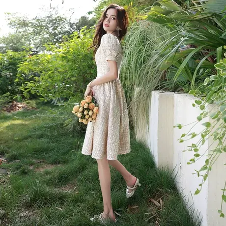 小礼服裙女平时可穿轻奢小众高端法式方领小个子高级质感连衣裙夏图片