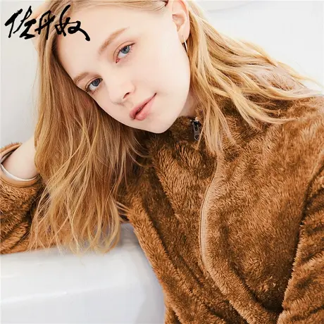 佐丹奴短款外套女装新款厚实珊瑚绒立领宽松夹克外套13379814商品大图