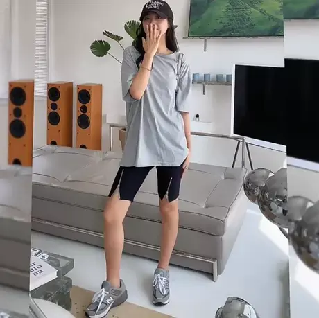 黑色骑行开叉拉链紧身短裤大码女装高腰显瘦薄款五分裤夏季休闲裤图片