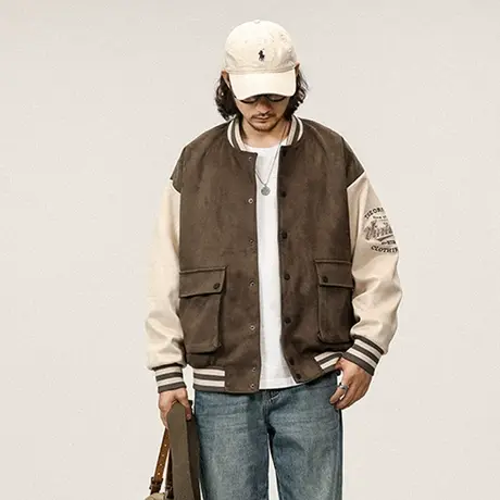 本布拼接潮流夹克时尚潮流夹克长袖时尚户外秋冬新款外套休闲男装图片