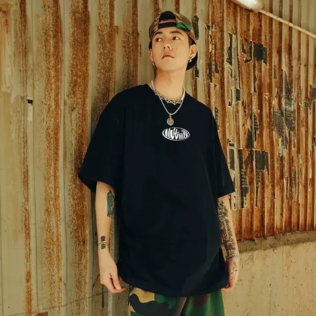 Nuthink街头潮牌字母国潮短袖T恤男潮大码夏季潮流胖子宽松半截袖商品大图