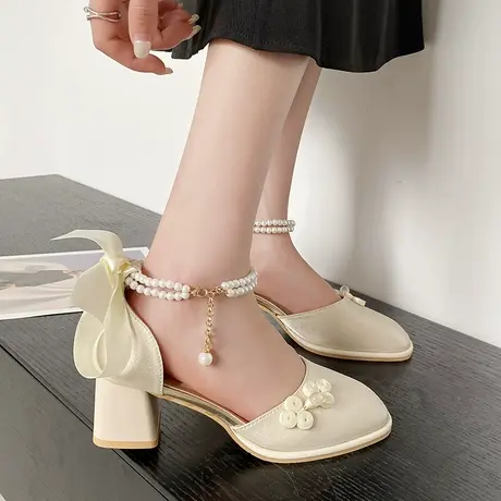 仙女风玛丽珍鞋高跟鞋女2024新款包头凉鞋女款夏季配裙子鞋子女鞋商品大图