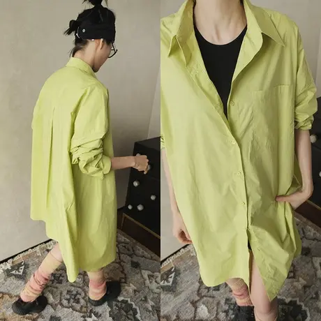 宽松显瘦时髦单排扣衬衫2024春夏新款休闲简约纯棉纯色扩版上衣女图片