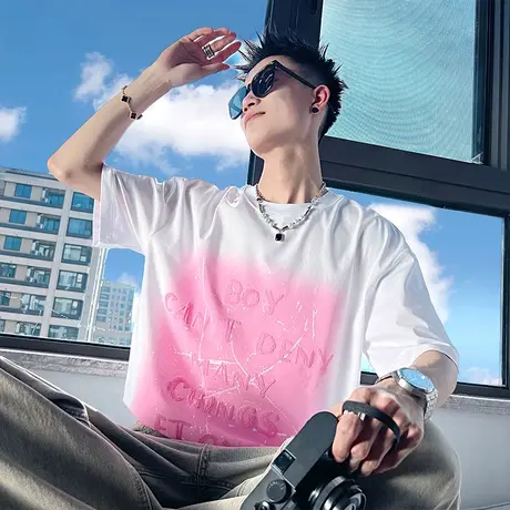 潮牌字母短袖T恤中性情侣装夏季ins设计感网红潮男体恤上衣半截袖商品大图