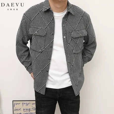 DAEVU秋新款香风设计潮胖子大号加肥加大码男士长袖衬衫衬衣外套商品大图