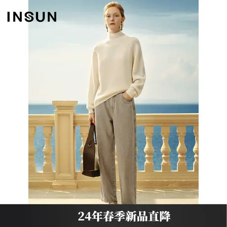 INSUN恩裳线上专选2024春款羊绒羊毛时尚羊腿袖针织衫图片