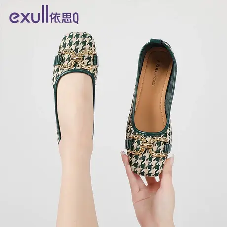 exull/依思Q粗跟单鞋女2023新款秋季女鞋浅口一脚蹬蝴蝶结休闲鞋商品大图