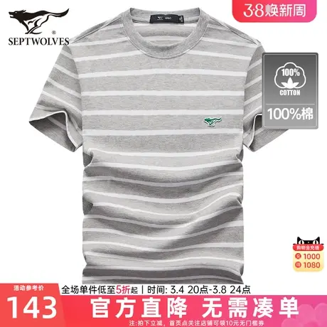 七匹狼男士短袖T恤2024夏季新款圆领绣花透气舒适体恤休闲男装潮图片