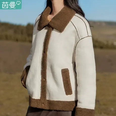 inman茵曼机车风仿麂皮绒短款外套女2024冬季新款加绒上衣棉服图片