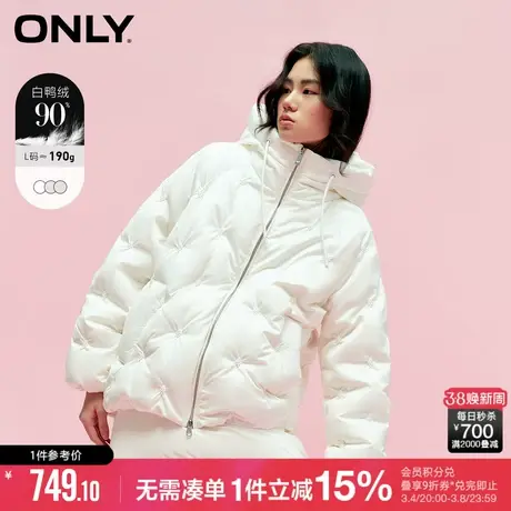 ONLY冬季保暖刺绣压格连帽短款泡芙羽绒服女|123423025商品大图