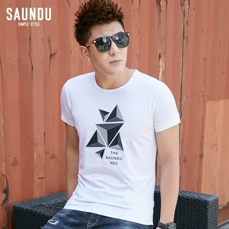 夏装男士短袖t恤潮3D立体印花修身半袖白色上衣服圆领男生体恤衫商品大图