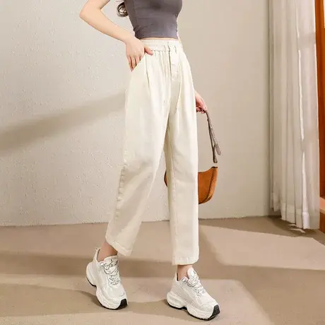 时尚气质休闲牛仔九分裤2023年夏季新款女士修身松紧腰通勤哈伦裤商品大图