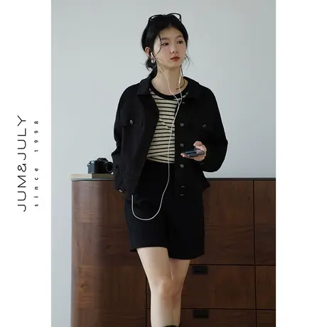 嘉茱莉2023新款工装夹克上衣外套女小个子短款宽松复古衬衫1OO棉商品大图