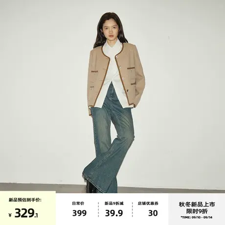 omont蛋挞家  复古小香风撞色短外套女2023秋冬新款圆领呢子上衣图片