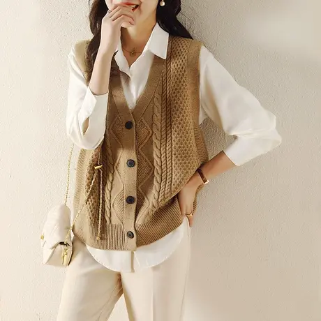 春装2023新款毛衣马甲针织背心女士毛线马夹洋气纯色复古外搭叠穿图片