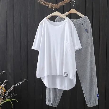 纯棉白色t恤女短袖宽松夏季新款韩版前短后长上衣中长款半袖体恤商品大图