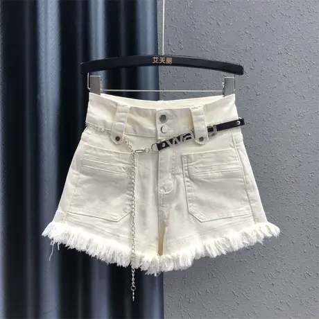 港味个性辣妹热裤潮女夏新款毛边设计感宽松显瘦a字牛仔阔腿短裤图片