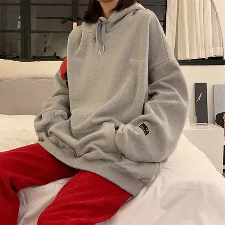 日系古着卫衣女春秋宽松韩版潮ins上衣bf慵懒风薄款oversize外套图片