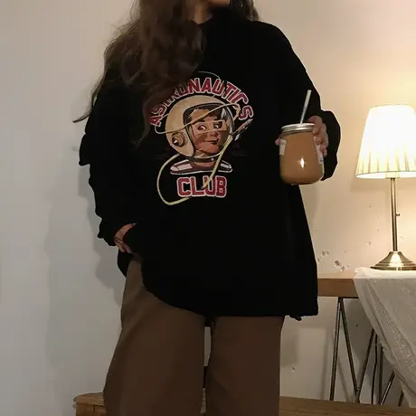 vintage卫衣女2021春秋薄款宽松韩版设计感小众洋气上衣外套潮ins商品大图